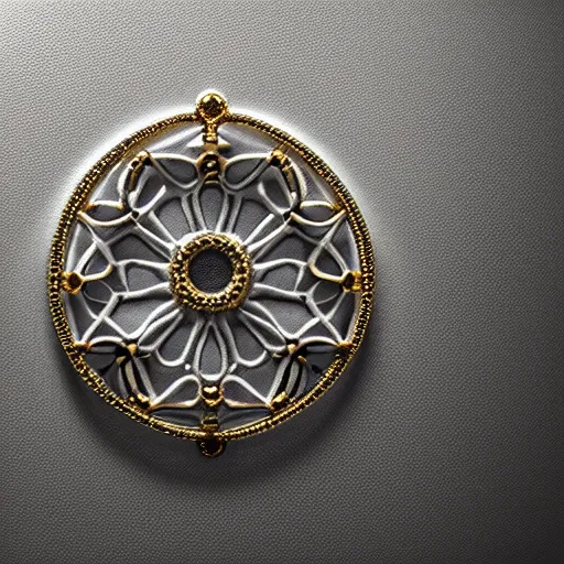 Image similar to intricate!! organic, nordic ring and necklace, silver and gold and diamond, isolated on a dreamy floral background, refraction, occlusion, lower and upper levels, keyshot render, octane render, vray render