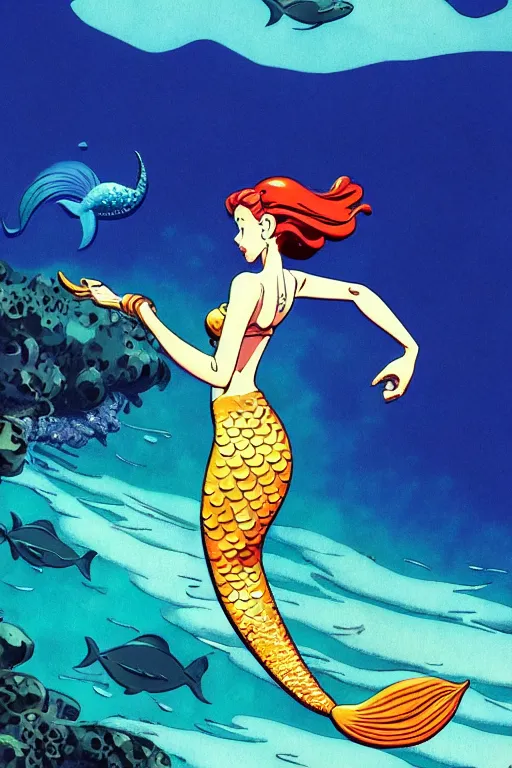 Image similar to mermaid, under the sea, scenery wallpaper aesthetic, beautiful, cinematic, dramatic, super detailed and intricate, hyper realistic, 4 k render, by darwyn cooke, by kentaro miura, by koson ohara, by hasui kawase, by satoshi kon