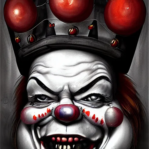 Prompt: surrealism grunge cartoon portrait sketch of a king with a wide smile by - michael karcz, loony toons style, pennywise style, horror theme, detailed, elegant, intricate