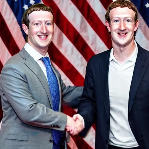 Image similar to mark zuckerberg shaking hands with the most evil man in the universe - w 1 0 8 8