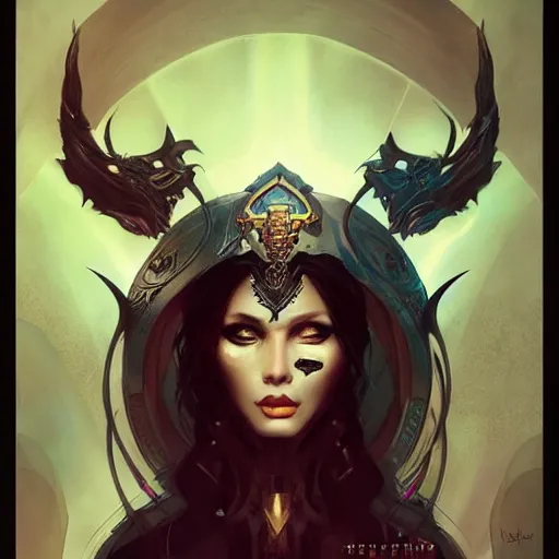 Image similar to queen of death. intricate portrait, occult cyberpunk, ancient futuristic, dark art, occult. by Petros Afshar, by artgerm, by Eddie Mendoza, by Peter mohrbacher