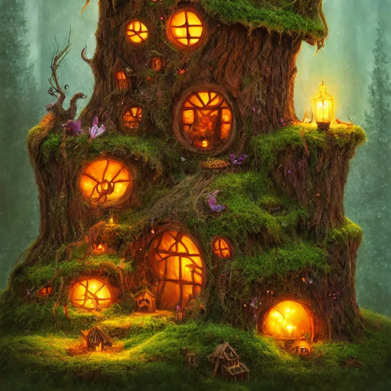 Image similar to faerie house made from a stump by Alex Horley Orlandelli, whimsical, 4k