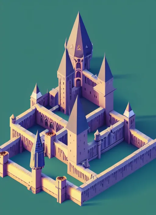 Prompt: a low poly isometric render of a hogwarts in the style of monument valley, intricate, elegant, smooth shading, soft lighting, illustration, simple, solid shapes, by magali villeneuve, jeremy lipkin and michael garmash, rob rey and kentaro miura style, octane render, zaha hadid