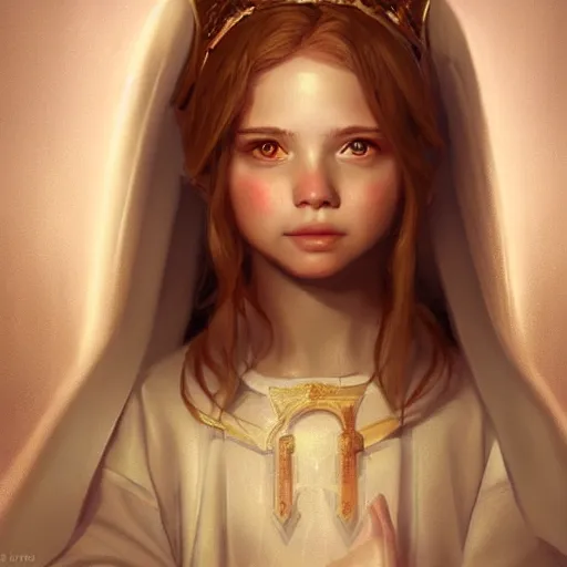 Image similar to portrait of a holy angelic pope little girl, heavenly rays, art by artgerm and greg rutkowski and sakimichan, trending on artstation