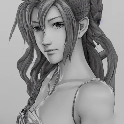 Image similar to full body shot of aerith gainsborough, highly detailed, concept art trending on artstation