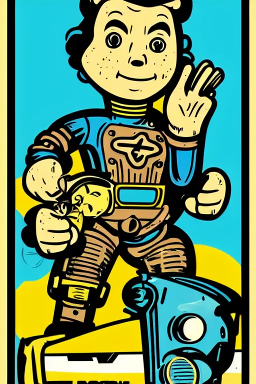 Image similar to fallout 7 6 retro futurist illustration art by butcher billy, sticker, colorful, illustration, highly detailed, simple, smooth and clean vector curves, no jagged lines, vector art, smooth andy warhol style