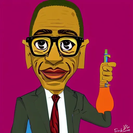 Prompt: Cartoon caricature of Gus Fring, silly