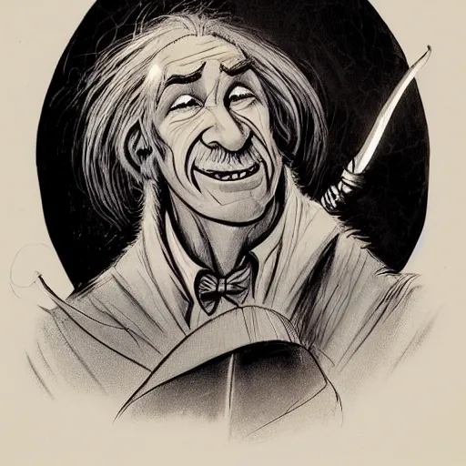 Image similar to portrait of old wizard with crystal wand, rodel gonzalez, marc davis, milt kahl, jim warren, don bluth, glen keane, jason deamer, rob kaz, character art, concept art