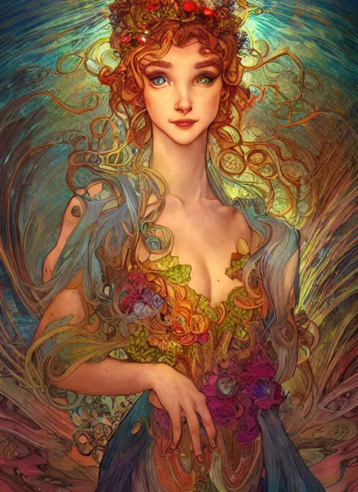 Image similar to Water Elemental Goddess, ambient lighting, 4k, josephine wall, alphonse mucha, lois van baarle, ilya kuvshinov, rossdraws, artstation