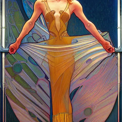 Image similar to a streamline moderne painting in the style of donato giancola, and in the style of ross tran, and in the style of alphonse mucha. symmetry, smooth, sharp focus, semi - realism, intricate detail.