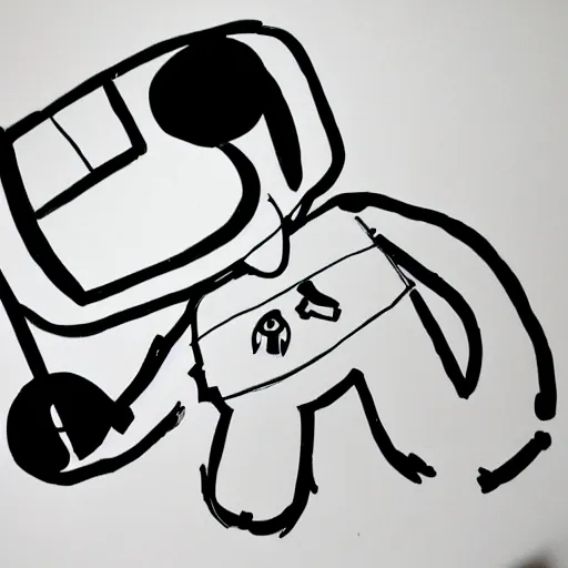 Prompt: a child's drawing of Mr. Game and Watch, Super smash bros character, black figure, Game and Watch