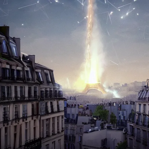 Image similar to yogurt meteor crashes into paris, yogurt covering everything, high resolution news footage, trending on artstation, photo