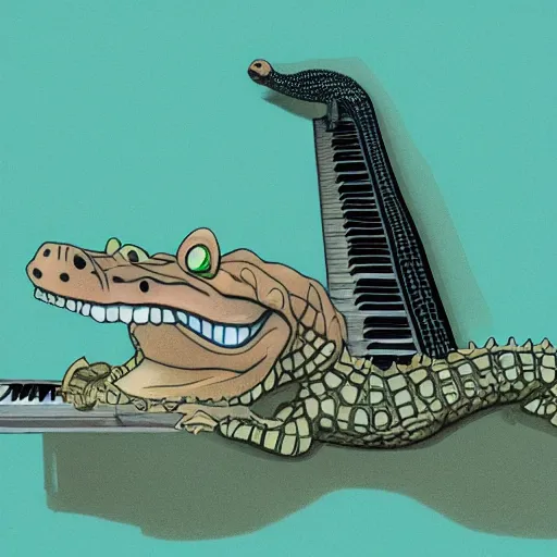 Image similar to A crocodile with piano keys instead of teeth