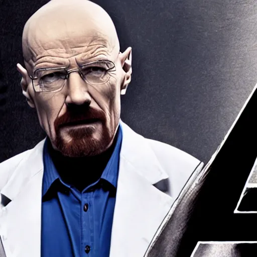 Image similar to Walter White casted in Marvel avengers, film still