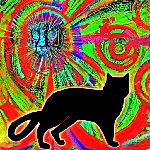 Image similar to dmitri the black cat stalks the exclusion zone lsd poster psychedelic