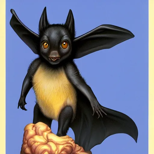 Prompt: Adorable baby bat by Greg Hildebrandt