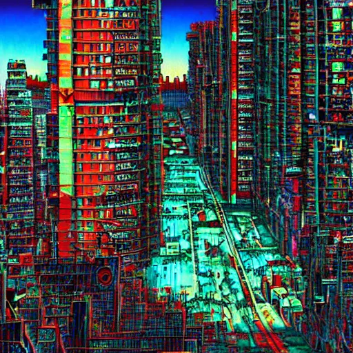 Prompt: san francisco after nuclear fallout, psychedelic, cyberpunk, hyperrealistic