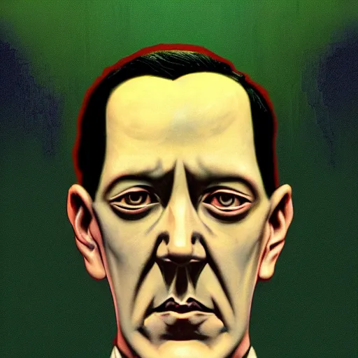 Prompt: h p lovecraft posing for a camera, holding up an eye during an photoshoot for his early 2 0 0 0's techno album, coloring reminiscent of the 2 0 0 0 s, artstation, detailed