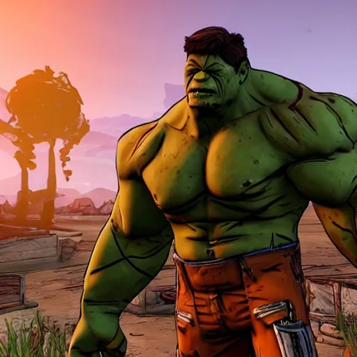 Prompt: Screenshot from new Borderlands DLC featuring the Hulk, 8k photorealistic