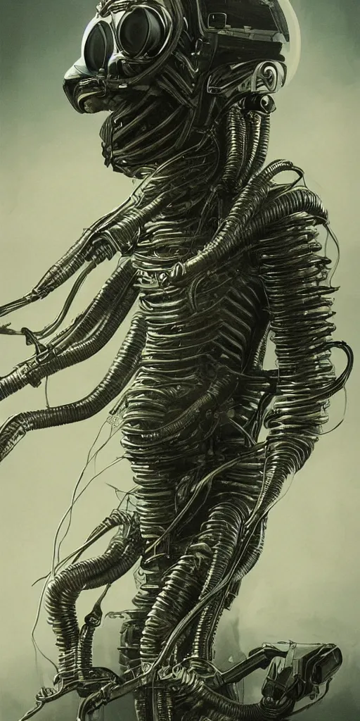 Image similar to eldritch astronaut, by giger, dynamic composition, dramatic lighting, hyperrealistic, ultra detailed, nitro colors