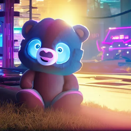 Image similar to care bears in cyberpunk 2 0 7 7 8 k hyperdetailed photorealism hdr unreal engine 5 extremely high level of detail