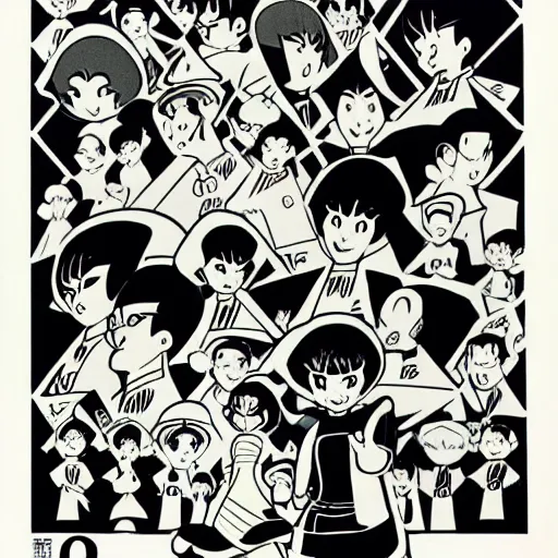 Image similar to osamu tezuka black and white character design 6 0 s