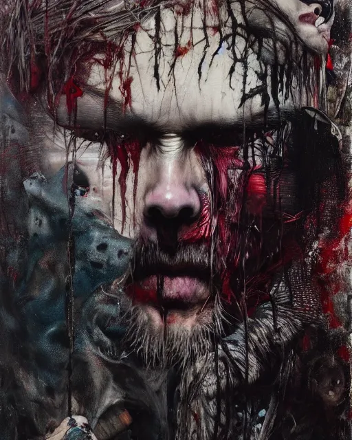 Image similar to the revenant, hauntingly surrealism, gothic, rich deep colours, painted by francis bacon, adrian ghenie, esao andrews, jenny saville, dark art james jean and petra cortright, part by gerhard richter, part by takato yamamoto. 8 k masterpiece.