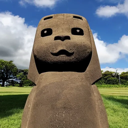 Prompt: pikachu as a moai statue, travel photo