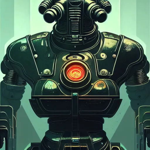 Image similar to perfectly - centered!! looking at the camera!!! low - angle!! portrait of fallout brotherhood in power armor intricate abstract upper body intricate artwork, by tooth wu, wlop, beeple, dan mumford. concept art, octane render, deviantart, greg rutkowski, cinematic arthouse, key art, hyper realism, iridescent accents