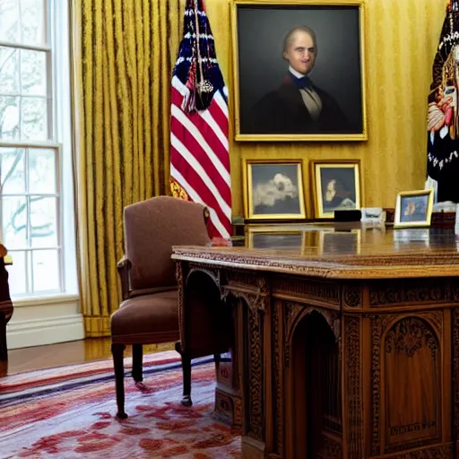 Prompt: closeup portrait of president Emma Watson in the oval office, studio lighting, 8k