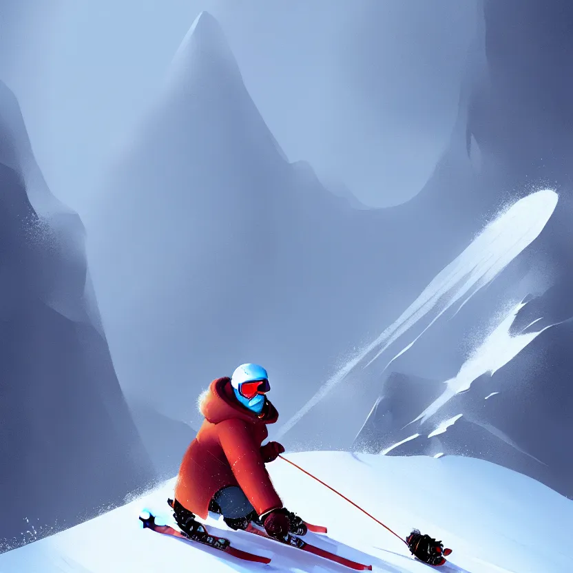 Image similar to pope skiing on a slope, digital painting, concept art, greg rutkowski, artstation, cinematic, matte painting