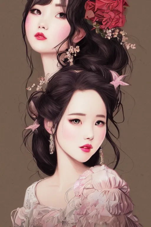Image similar to Protrait of a Beautiful IU from Hotel del Luna, high fantasy, detailed face, artstationhd, trending on artstation, by James Jean