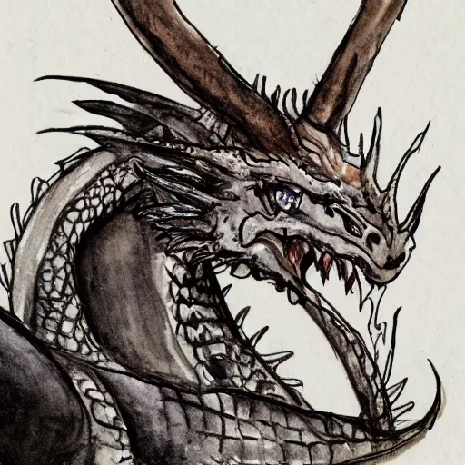 Image similar to dragon portrait sketch and watercolour