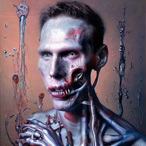 Image similar to jerma full body portrait, body horror, biopunk, oil on canvas, creative design, by zdzisław beksinski, marco mazzoni, peter gric