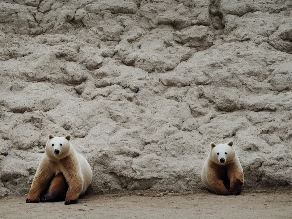 Image similar to a white bear sitting on the side of the fill looking chill