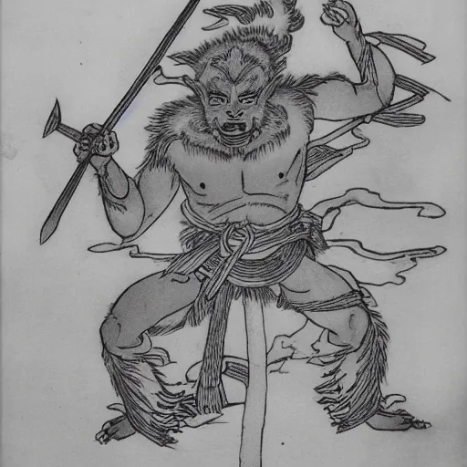 Image similar to Sun wukong,in the style of Japanese folk lore