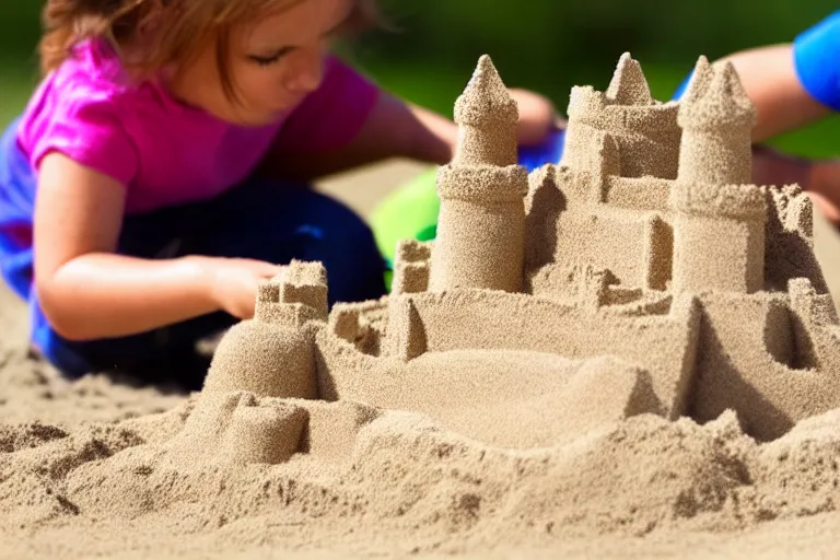 Image similar to kittens touching a completed sand castle