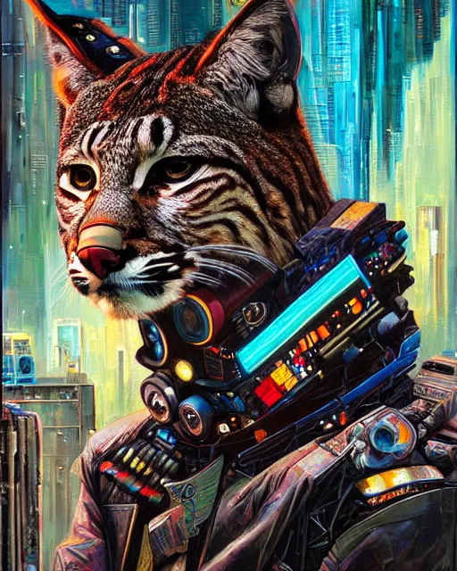 Image similar to a portrait of an anthropomorphic cyberpunk bobcat by sandra chevrier, by jon foster, detailed render, tape deck, epic composition, cybernetics, 4 k realistic, cryengine, realistic shaded lighting, sharp focus, masterpiece, by enki bilal