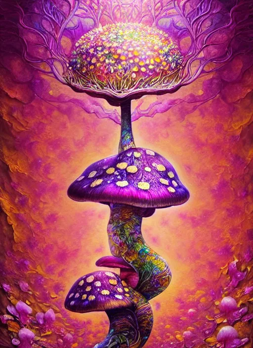 Prompt: extremely psychedelic organic shman made of orchid and cherry blossom tree and mushroom, diffuse lighting, fantasy, intricate, elegant, highly detailed, lifelike, photorealistic, digital painting, artstation, illustration, concept art, smooth, sharp focus, art by John Collier and Albert Aublet and Krenz Cushart and Artem Demura and Alphonse Mucha