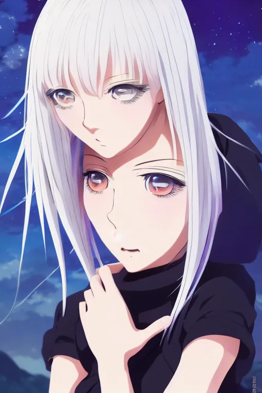 Image similar to anime art full body portrait character concept art, anime key visual of elegant young female, platinum blonde straight bangs and large eyes, finely detailed perfect face delicate features directed gaze, laying down in a valley, trending on pixiv fanbox, studio ghibli, extremely high quality artwork