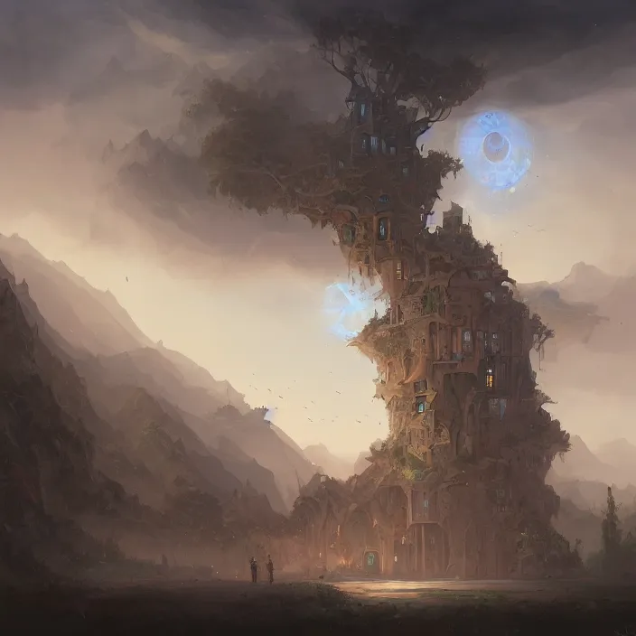 Image similar to a building in a landscape, by peter mohrbacher