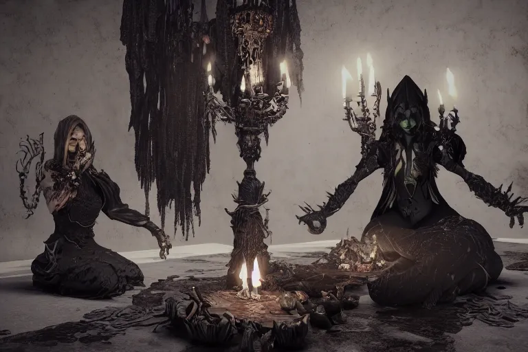 Image similar to dark witches doing a ritual. Ornate details, award winning, Octane render, 4k, 8k, unreal 5, very detailed, hyper control-realism, trending on artstation.”