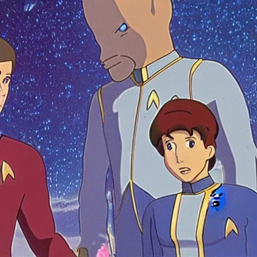 Prompt: movie still from star trek : deep space nine, studio ghibli