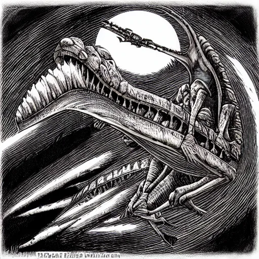 Prompt: “ aaron horkey ” “ kentaro miura ” aerial horror shape phytosaur 1 0 2 4 x 1 0 2 4