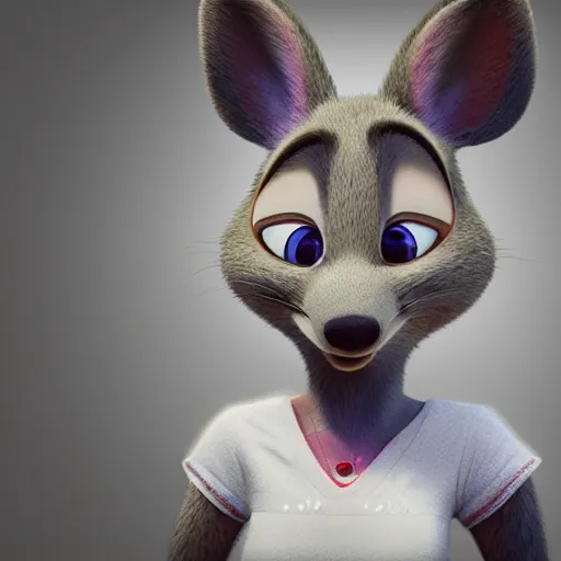 Prompt: 3 d render, portrait, headshot, closeup, anthropomorphic mouse, female, in a maxi white dress, in the style of zootopia, closeup