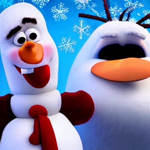 Image similar to donald trump as olaf the snowman. pixar animation. detaild.
