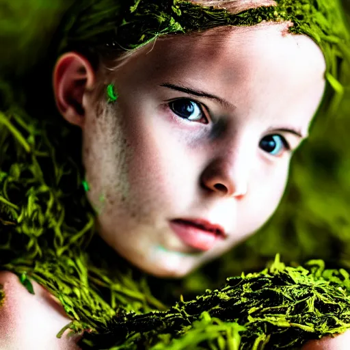 Image similar to a girl wrapped in seaweed, photograph, 4 k