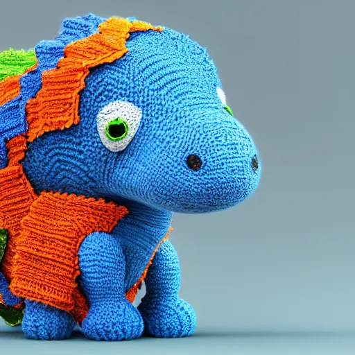 Prompt: super cute dinosaur made out of sweaters and yarn octane rendering vivid cinematic lighting 4 k