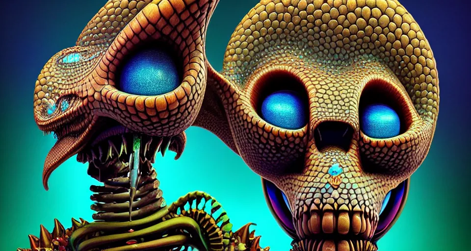 Prompt: surreal portrait statue of alien skeleton shark as a psychedelic neural tiki reptile stone god by naoto hattori, android jones, and chris dyer, deep bold colors, galactic dmt entity, depth of field, intricate beautiful painting, billions of details, octane render, portal, 8 k, detailed vector, trending on artstation, cgisociety