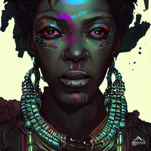 Prompt: a dark and ominous voodoo priestess, Apex Legends character digital illustration portrait design, by android jones, detailed, cinematic lighting, wide angle action dynamic portrait